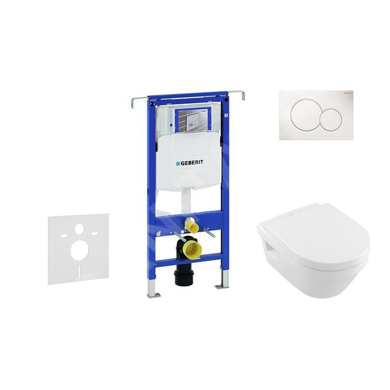 Geberit Duofix - Bâti-support pour WC suspendu avec plaque de déclenchement Sigma01, blanc alpin + Villeroy Boch - cuvette et