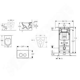 Geberit Duofix - Bâti-support pour WC suspendu avec plaque de déclenchement Sigma01, blanc alpin + Villeroy Boch - cuvette et