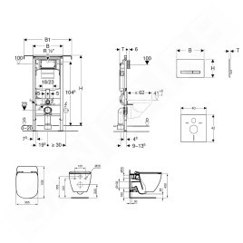 Geberit Duofix - Bâti-support pour WC suspendu avec plaque de déclenchement Sigma50, blanc alpin + Ideal Standard Tesi -