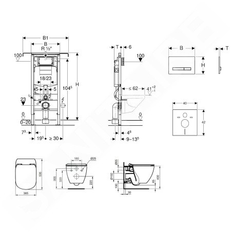Geberit Duofix - Bâti-support pour WC suspendu avec plaque de déclenchement Sigma50, blanc alpin + Ideal Standard Tesi -