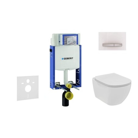 Geberit Kombifix - Set de bâti-support, WC suspendu Rimless+ abattant SoftClose Ideal Standard Tesi, plaque de déclenchement
