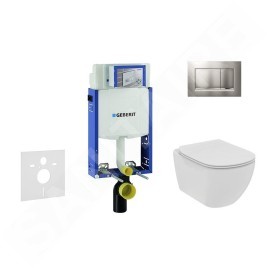 Geberit Kombifix - Set de bâti-support, WC suspendu Rimless+ abattant SoftClose Ideal Standard Tesi, plaque de déclenchement