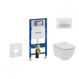 Geberit Duofix - Set de bâti-support, WC suspendu Rimless + abattant SoftClose Ideal Standard Tesi, plaque de déclenchement