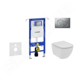 Geberit Duofix - Set de bâti-support, WC suspendu Rimless+ abattant SoftClose Ideal Standard Tesi, plaque de déclenchement