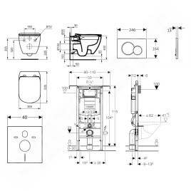 Geberit Duofix - Set de bâti-support, WC suspendu Rimless+ abattant SoftClose Ideal Standard Tesi, plaque de déclenchement