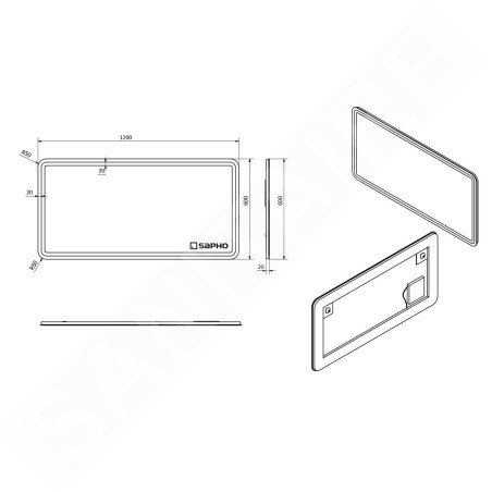 Sapho Nyx - Miroir avec éclairage LED, 1200x600 mm NY120