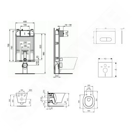 Ideal Standard ProSys - Ensemble pour WC suspendu, cuvette et abattant Connect Air, Plaque de déclenchement Oleas M1,