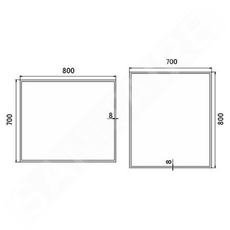 Nimco Miroirs - Miroir avec éclairage LED, 800x700 mm, carré, aluminium ZP 13003