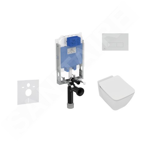 Ideal Standard ProSys - Ensemble pour WC suspendu, cuvette et abattant Strada II, Plaque de déclenchement Oleas M2, Aquablade,