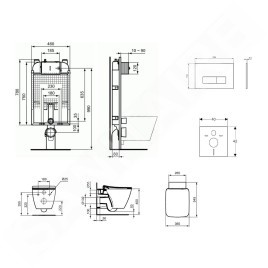 Ideal Standard ProSys - Ensemble pour WC suspendu, cuvette et abattant Strada II, Plaque de déclenchement Oleas M2, Aquablade,