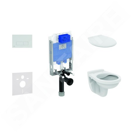 Ideal Standard ProSys - Set d'installation pré-murale, cuvette Alpha avec abattant, plaque de déclenchement Oleas M2, chrome