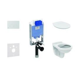 Ideal Standard ProSys - Set d'installation pré-murale, cuvette Alpha avec abattant, plaque de déclenchement Oleas M1,
