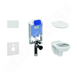 Ideal Standard ProSys - Set d'installation pré-murale, cuvette Alpha avec abattant, plaque de déclenchement Oleas M2,
