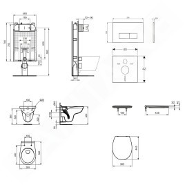 Ideal Standard ProSys - Set d'installation pré-murale, cuvette Alpha avec abattant, plaque de déclenchement Oleas M2,