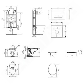 Ideal Standard ProSys - Set d'installation pré-murale, cuvette Alpha avec abattant, plaque de déclenchement Oleas M2, blanc