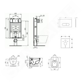 Ideal Standard ProSys - Ensemble pour WC suspendu, cuvette et abattant Tesi, Plaque de déclenchement Oleas M1, chrome ProSys80M