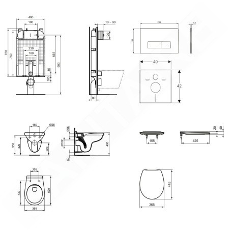 Ideal Standard ProSys - Set d'installation pré-murale, cuvette Alpha avec abattant, plaque de déclenchement Oleas M2,