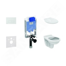 Ideal Standard ProSys - Set d'installation pré-murale, cuvette Alpha avec abattant, plaque de déclenchement Oleas M2, chrome