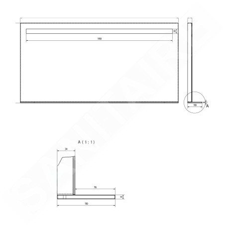 Sapho Breto - Miroir Breto, 1200x608 mm, avec éclairage LED et étagère BT120