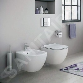 Ideal Standard ProSys - Ensemble pour WC suspendu, cuvette et abattant Tesi, Plaque de déclenchement Oleas M1, chrome mat