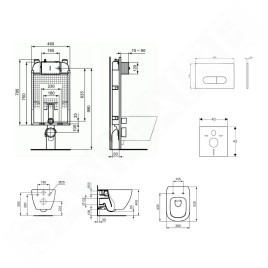 Ideal Standard ProSys - Ensemble pour WC suspendu, cuvette et abattant Tesi, Plaque de déclenchement Oleas M1, Aquablade,