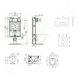 Ideal Standard ProSys - Ensemble pour WC suspendu, cuvette et abattant Tesi, Plaque de déclenchement Oleas M2, blanc ProSys80M