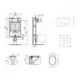 Ideal Standard ProSys - Ensemble pour WC suspendu, cuvette et abattant Eurovit, Plaque de déclenchement Oleas M2, Rimless,