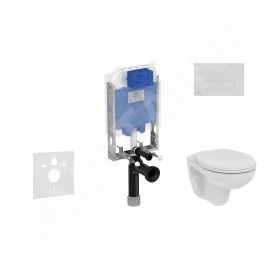 Ideal Standard ProSys - Ensemble pour WC suspendu, cuvette et abattant Eurovit, Plaque de déclenchement Oleas M2, Rimless,