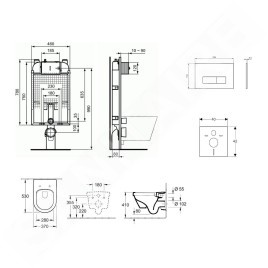 Ideal Standard ProSys - Ensemble pour WC suspendu, cuvette et abattant Architectura, Plaque de déclenchement Oleas M2,