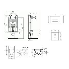 Ideal Standard ProSys - Ensemble pour WC suspendu, cuvette et abattant Architectura, Plaque de déclenchement Oleas M2,