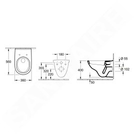 Villeroy & Boch O.novo - Ensemble cuvette de WC suspendue et abattant WC, 360x560 mm, Combi-Pack, avec CeramicPlus 5660H1R1