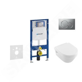 Geberit Duofix - Bâti-support pour WC suspendu avec plaque de déclenchement Sigma 01, chrome mat + Villeroy Boch – cuvette et