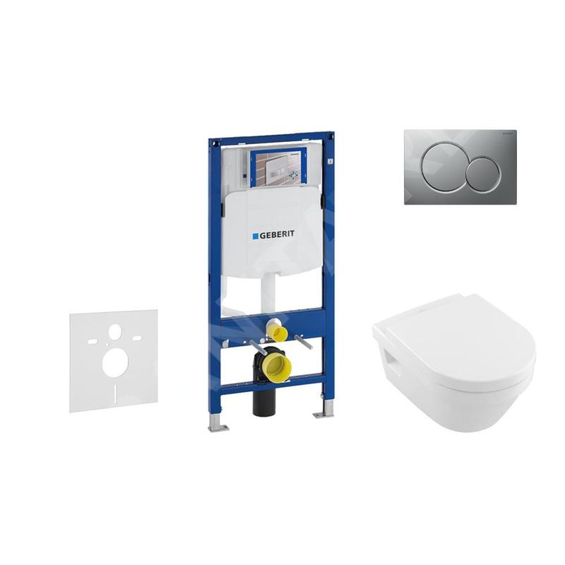 Geberit Duofix - Bâti-support pour WC suspendu avec plaque de déclenchement Sigma 01, chrome mat + Villeroy Boch – cuvette et