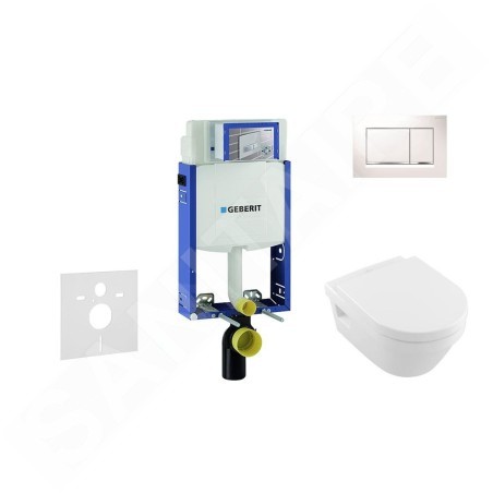 Geberit Kombifix - Bâti-support pour WC suspendu avec plaque de déclenchement Sigma30, blanc/chrome brillant + Villeroy Boch –