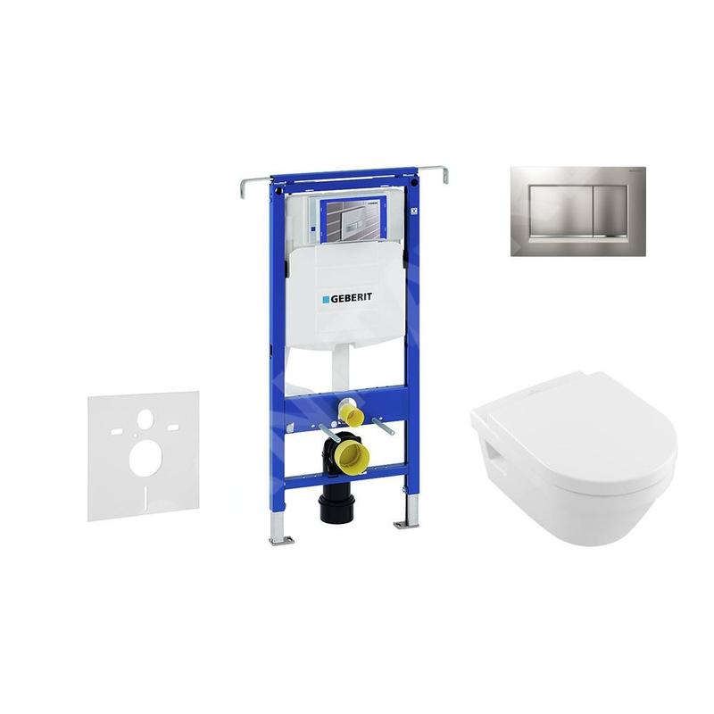 Geberit Duofix - Bâti-support pour WC suspendu avec plaque de déclenchement Sigma30, chrome mat/chrome + Villeroy Boch –