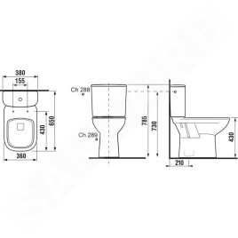 Jika Deep - WC combiné avec réservoir de chasse, 650x360x430 mm, évacuation vers le bas, blanc H8266170002811
