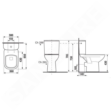 Jika Deep - WC combiné avec réservoir de chasse, 650x360x430 mm, évacuation arrière, blanc H8266160002811
