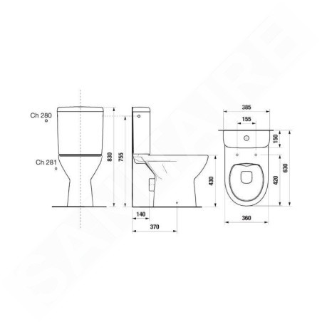 Jika Lyra plus - Set WC combiné avec réservoir de chasse, évacuation horizontale, Rimless, blanc H8273860002811