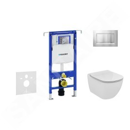 Geberit Duofix - Bâti-support pour WC suspendu avec plaque de déclenchement Sigma30, chrome mat/chrome + Ideal Standard Tesi -