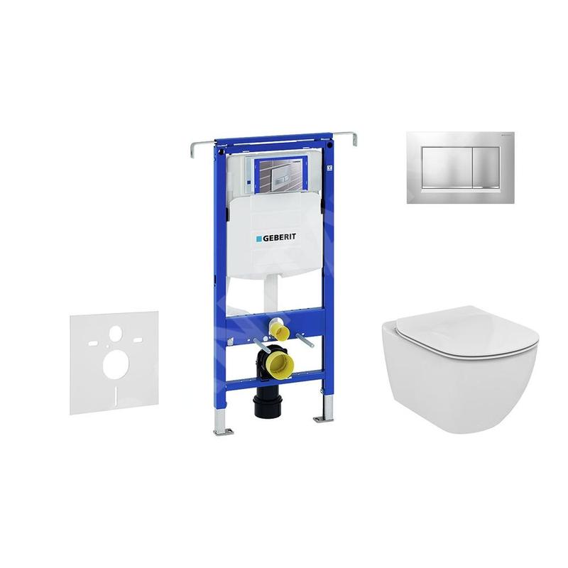 Geberit Duofix - Bâti-support pour WC suspendu avec plaque de déclenchement Sigma30, chrome mat/chrome + Ideal Standard Tesi -