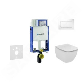 Geberit Kombifix - Bâti-support pour WC suspendu avec plaque de déclenchement Sigma 30, blanc/chrome brillant + Ideal Standard