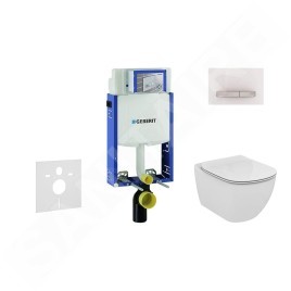 Geberit Kombifix - Bâti-support pour WC suspendu avec plaque de déclenchement Sigma 50, blanc alpin + Ideal Standard Tesi –