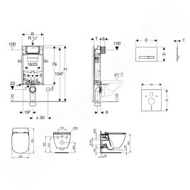 Geberit Kombifix - Bâti-support pour WC suspendu avec plaque de déclenchement Sigma 50, blanc alpin + Ideal Standard Tesi –