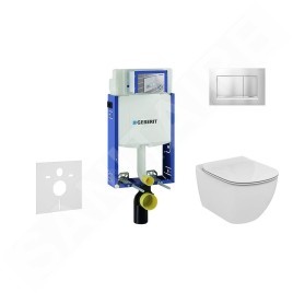 Geberit Kombifix - Bâti-support pour WC suspendu avec plaque de déclenchement Sigma 30, chrome mat/chrome + Ideal Standard Tesi
