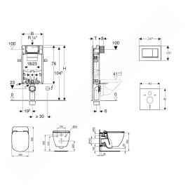 Geberit Kombifix - Bâti-support pour WC suspendu avec plaque de déclenchement Sigma 30, chrome mat/chrome + Ideal Standard Tesi