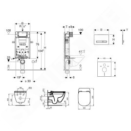 Geberit Kombifix - Bâti-support pour WC suspendu avec plaque de déclenchement Sigma 50, blanc alpin + Ideal Standard Tesi –
