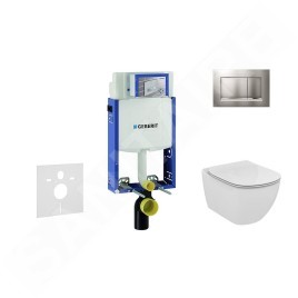 Geberit Kombifix - Bâti-support pour WC suspendu avec plaque de déclenchement Sigma30, chrome mat/chrome + Ideal Standard Tesi