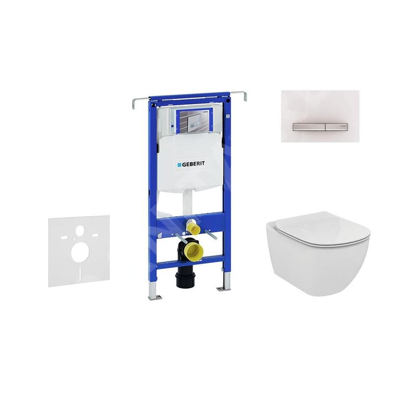 Geberit Duofix - Bâti-support pour WC suspendu avec plaque de déclenchement Sigma 50, blanc alpin + Ideal Standard Tesi –