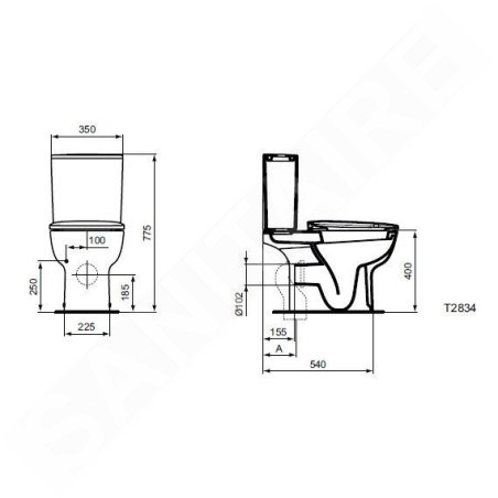 Ideal Standard Esedra - WC à poser, sortie par le bas/par arrière, blanc T283401