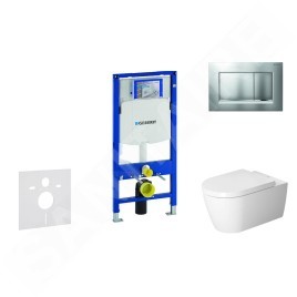 Geberit Duofix - Ensemble bâti-support, cuvette de toilette et siège ME by Starck, Rimless, SoftClose, plaque Sigma30, chrome
